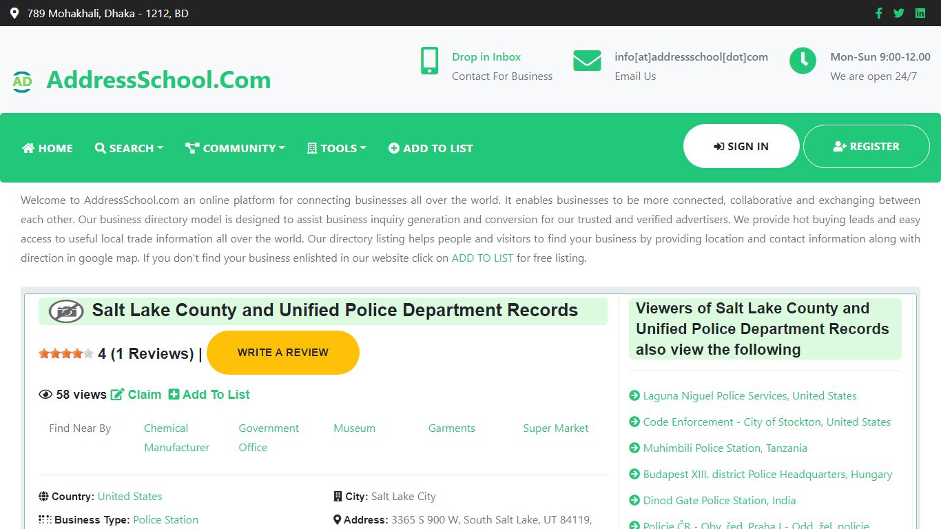 Salt Lake County and Unified Police Department Records - Address School